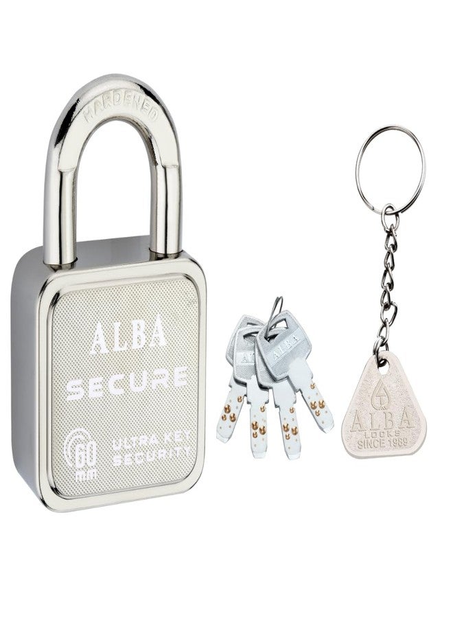 ألبا قفل ALBA Secure عالي التقنية 65 مم، نظام أمان متين يعمل بالضغط مع حماية مدمجة | آلية مقاومة للصدأ | قفل عالي القوة للأبواب والبوابات والستائر | 4 مفاتيح نحاسية فائقة المتانة مع سلسلة مفاتيح - Image 1